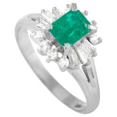 LB Exclusive Platinum 0.32 Ct Diamond and Emerald Ring