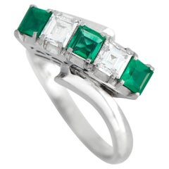 LB Exclusive Platinum 0.32 Carat Diamond and Emerald Ring