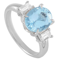 LB Exclusive Platinum 0.33 Carat Diamond and Aquamarine Ring