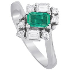LB Exclusive Platinum 0.33 Carat Diamond and Emerald Ring