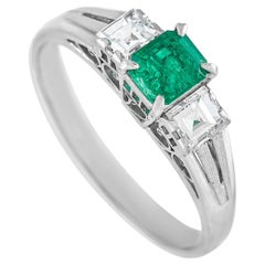 LB Exclusive Platinum 0.34 Ct Diamond and 0.33 Ct Emerald Ring