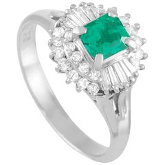 LB Exclusive Platinum 0.35 Carat Diamond and Emerald Ring