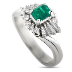 LB Exclusive Platinum 0.35 ct Diamond and Emerald Ring