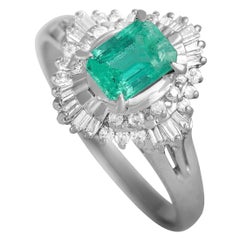 LB Exclusive Platinum 0.36 Carat Diamond and Emerald Ring
