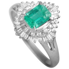 LB Exclusive Platinum 0.36 Carat Diamond and Emerald Ring
