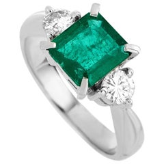 LB Exclusive Platinum 0.36 Carat Diamond and Emerald Ring