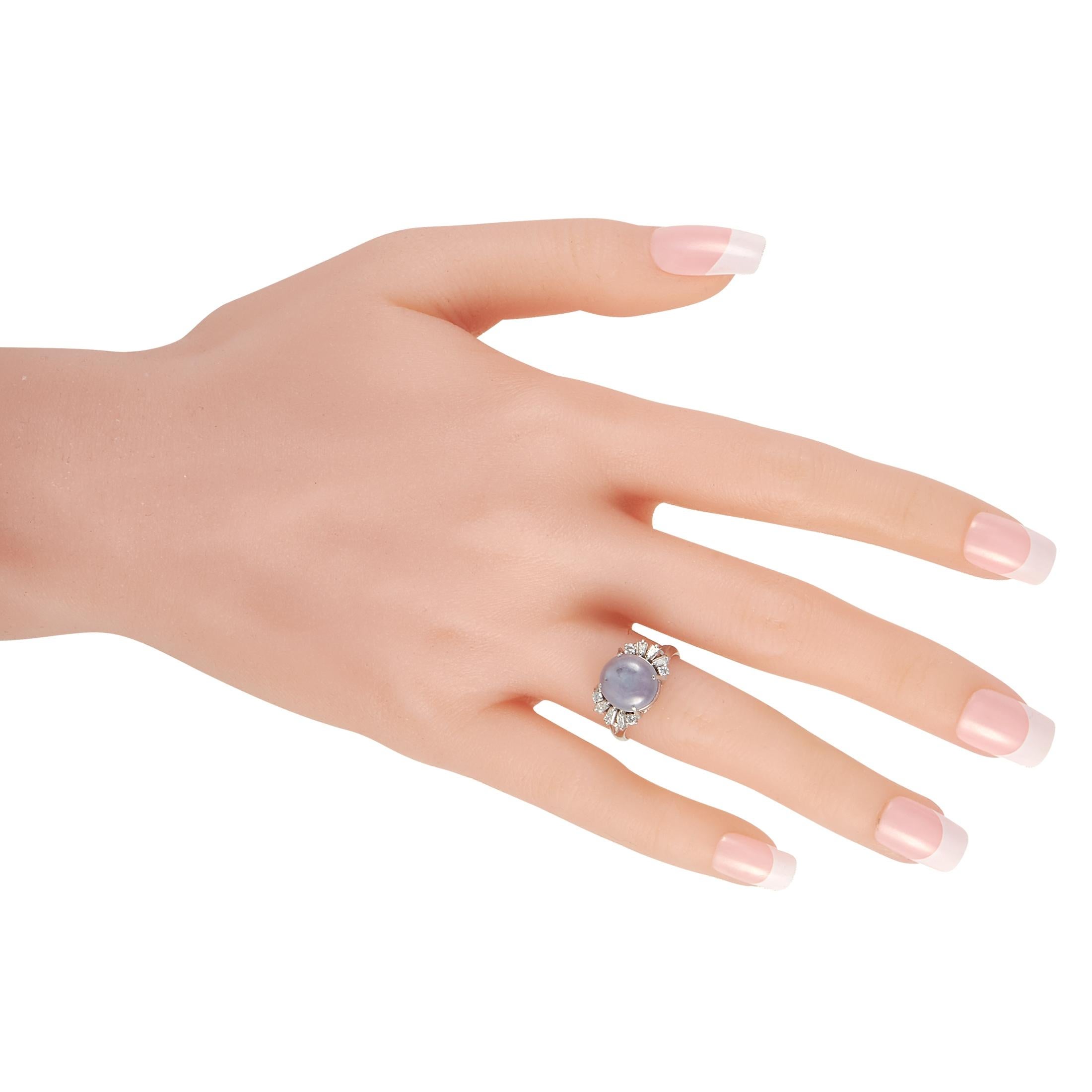 Round Cut LB Exclusive Platinum 0.36 Ct Diamond and Star Sapphire Ring