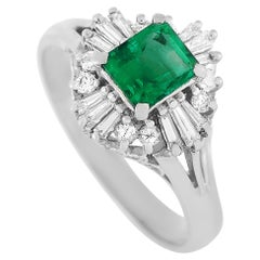 LB Exclusive Platinum 0.37 Carat Diamond and Emerald Ring