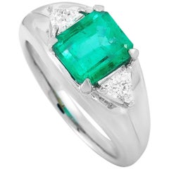 LB Exclusive Platinum 0.37 Carat Diamond and Emerald Ring