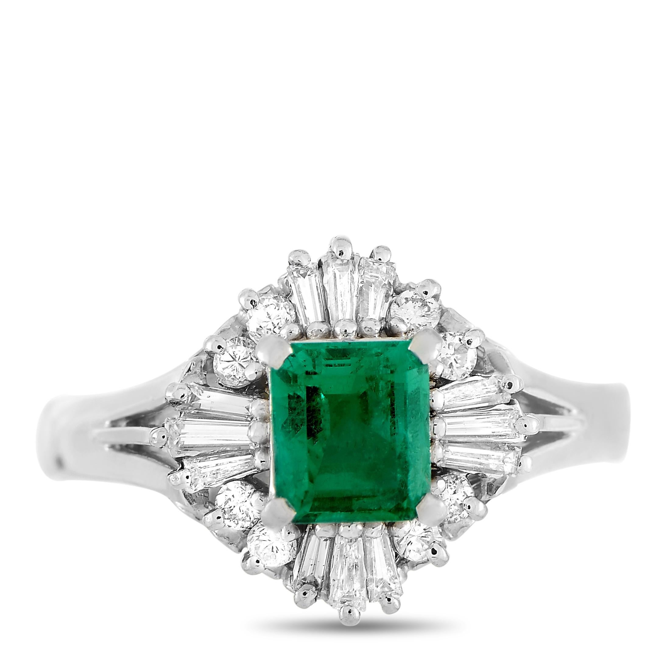 LB Exclusive Platinum 0.37 Carat Diamond and Emerald Ring In Excellent Condition In Southampton, PA