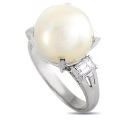 LB Exclusive Platinum 0.37 ct Diamond and Pearl Ring