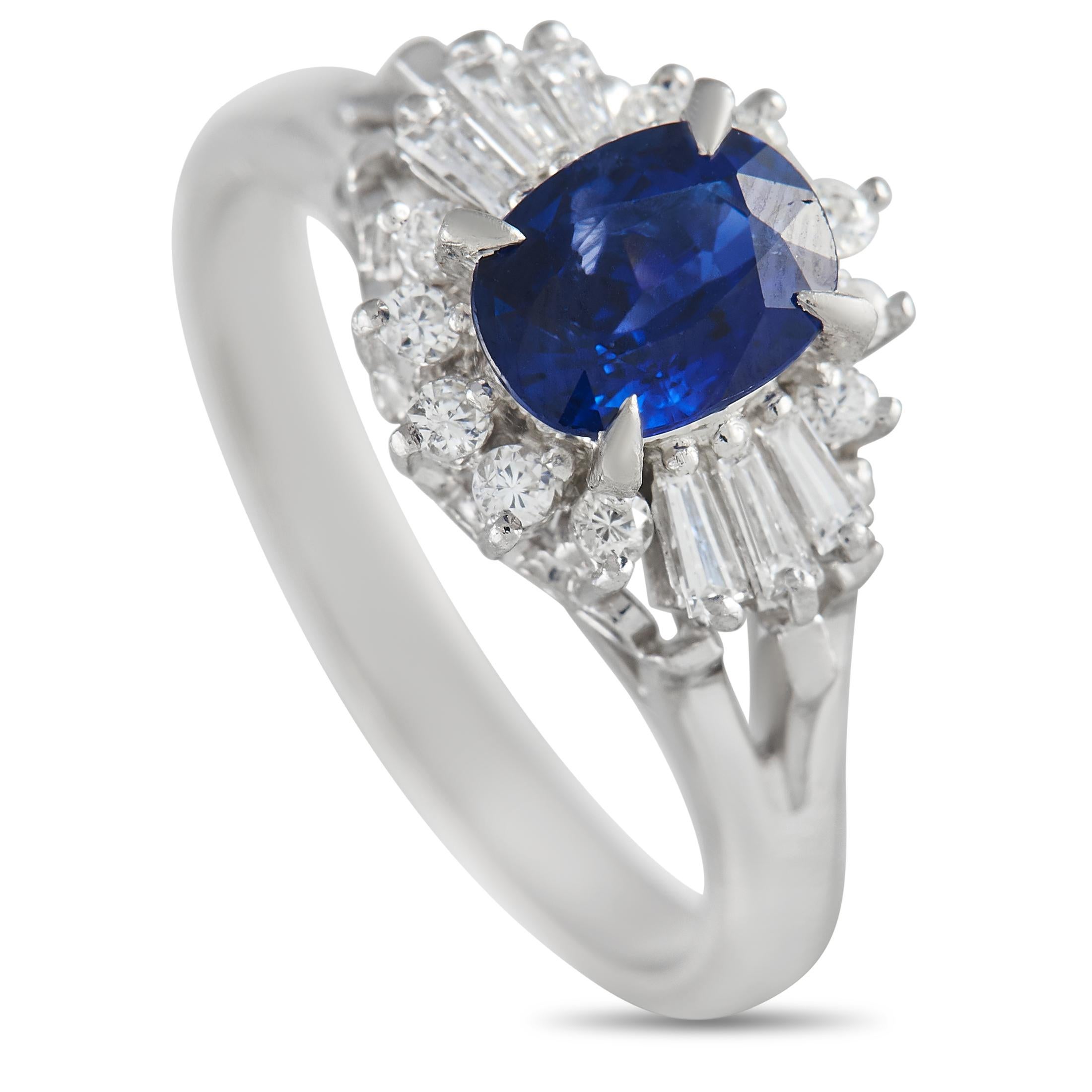 LB Exclusive Platinum 0.37 ct Diamond and Sapphire Ring In Excellent Condition In Southampton, PA