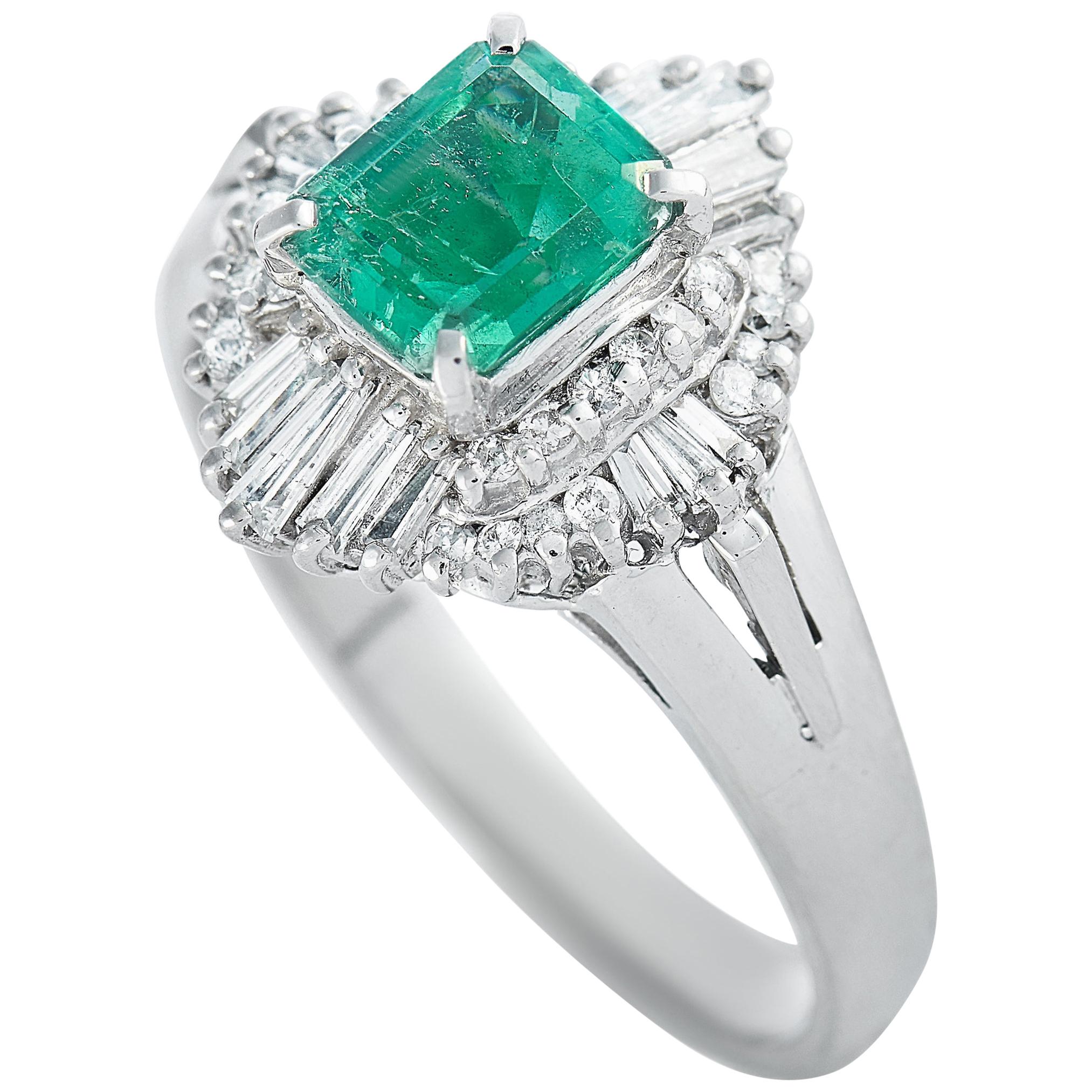 LB Exclusive Platinum 0.38 Carat Diamond and Emerald Ring