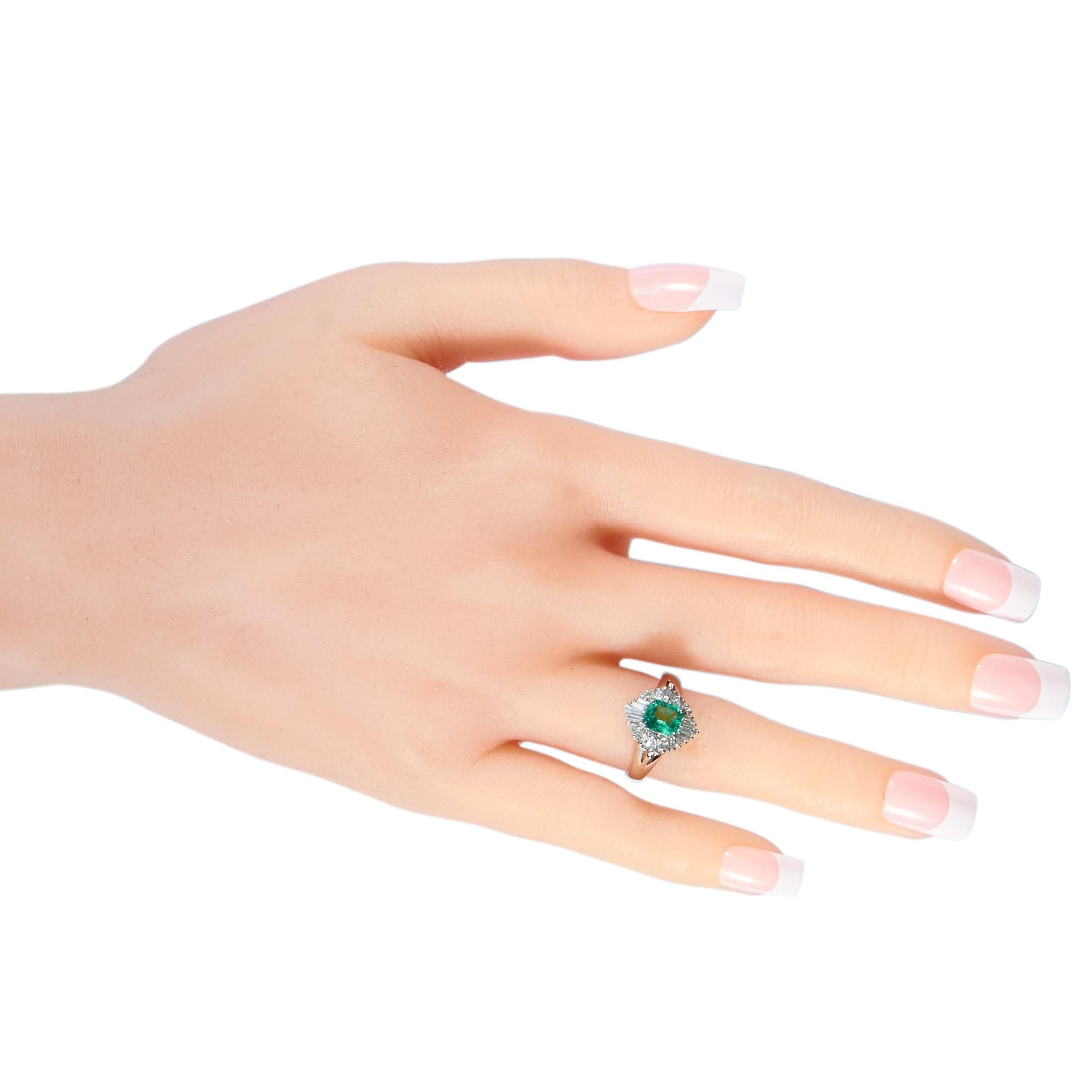 Round Cut LB Exclusive Platinum 0.38 Carat Diamond and Emerald Ring