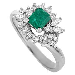 LB Exclusive Platinum 0.38 Carat Diamond and Emerald Ring