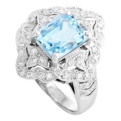 LB Exclusive Platinum 0.39 Carat Diamond and Aquamarine Ring
