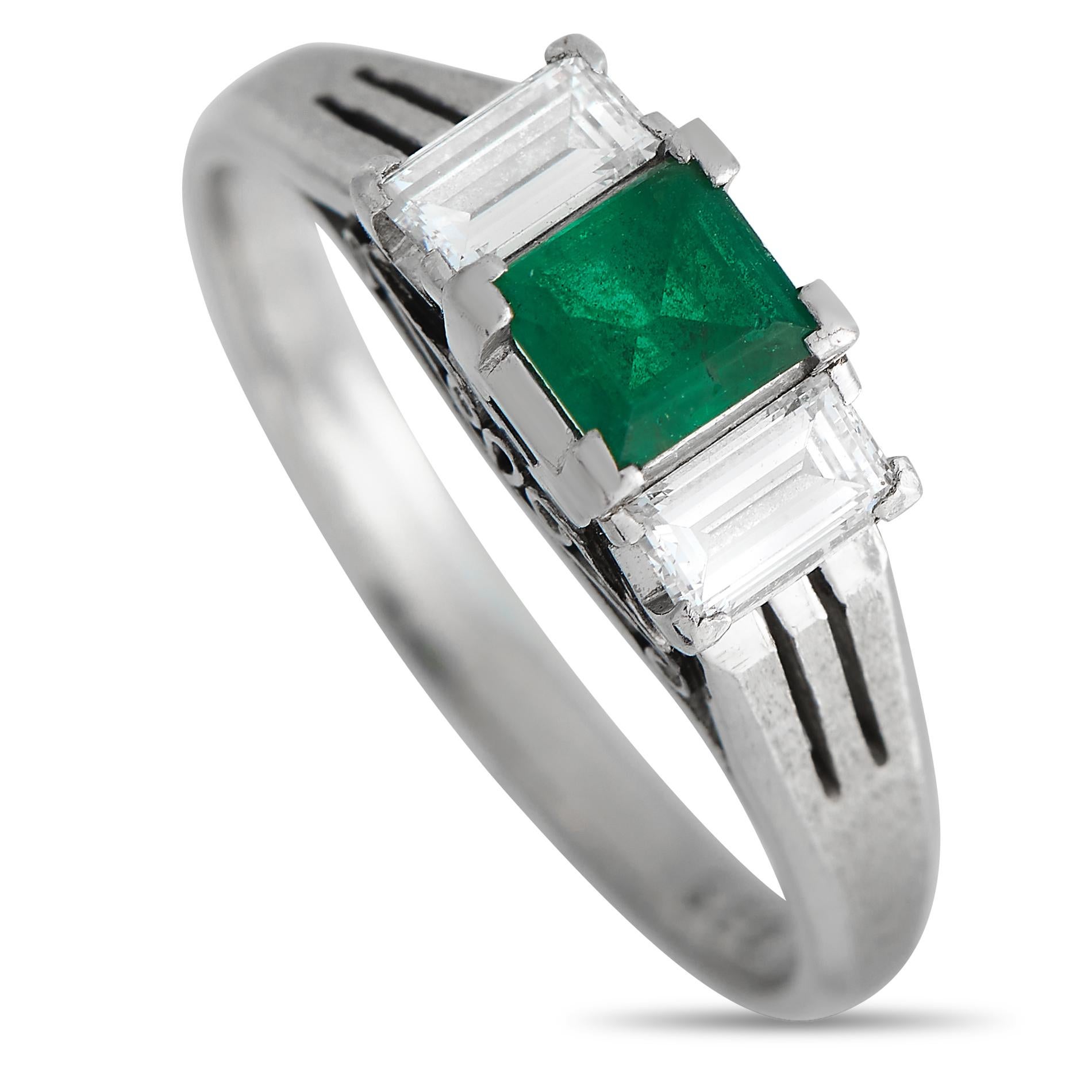 LB Exclusive Platinum 0.39ct Diamond and Emerald Ring MF01-101623