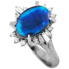 LB Exclusive Platinum 0.40 Carat Diamond and Opal Ring