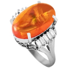 LB Exclusive Platinum 0.40 Carat Diamond and Opal Ring