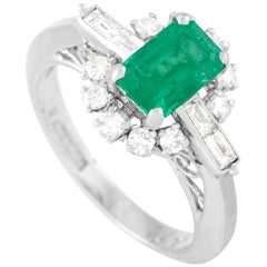 LB Exclusive Platinum 0.41 Carat Diamond and 0.86 Carat Emerald Ring