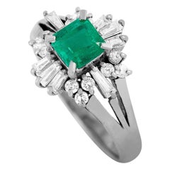 LB Exclusive Platinum 0.41 Carat Diamond and Emerald Ring