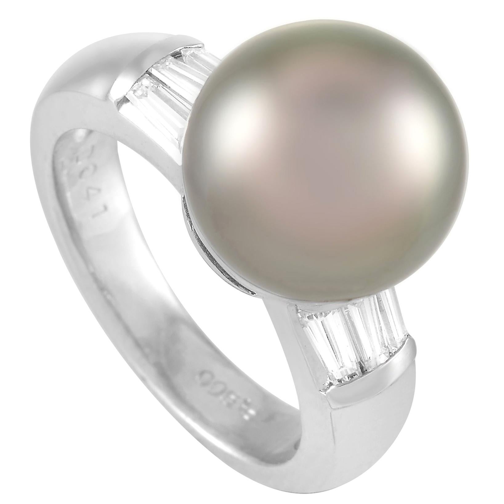 LB Exclusive Platinum 0.41 Carat Diamond and Pearl Ring