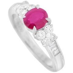 LB Exclusive Platinum 0.43 Carat Diamond and 1.00 Carat Ruby Ring