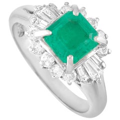 LB Exclusive Platinum 0.43 Carat Diamond and Emerald Ring