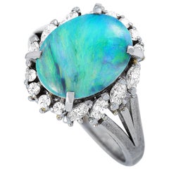 LB Exclusive Platinum 0.43 Carat Diamond and Opal Ring