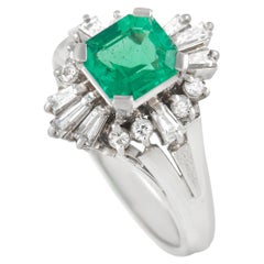 LB Exclusive Platinum 0.43 Ct Diamond and 0.78 Ct Emerald Art Deco Ring