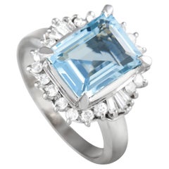 LB Exclusive Platinum 0.43 Ct Diamond and Aquamarine Ring