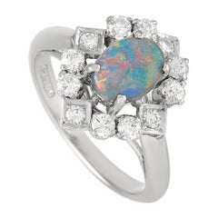 LB Exclusive Platinum 0.43 Ct Diamond and Black Opal Ring