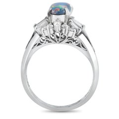 LB Exclusive Platinum 0.43 Carat Diamond and Opal Oval Ring