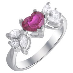 LB Exclusive Platinum 0.43 Ct Diamond and Ruby Ring