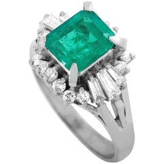 LB Exclusive Platinum 0.44 Carat Diamond and Emerald Ring