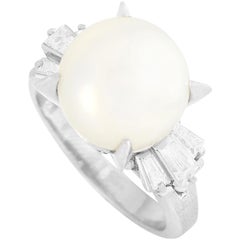 LB Exclusive Platinum 0.44 Carat Diamond and Pearl Ring
