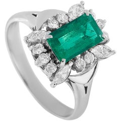 LB Exclusive Platinum 0.45 Carat Diamond and Emerald Ring