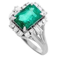 LB Exclusive Platinum 0.45 Carat Diamond and Emerald Ring