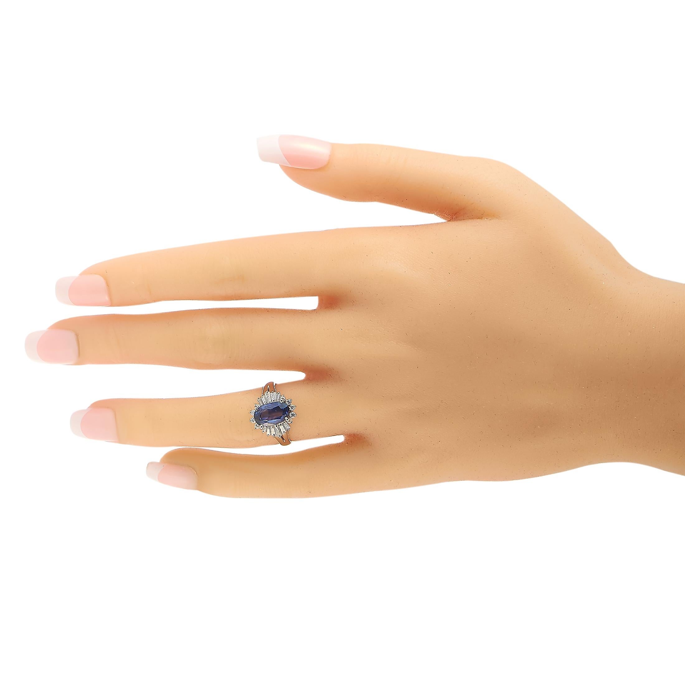 Baguette Cut LB Exclusive Platinum 0.45 Carat Diamond and Sapphire Ring