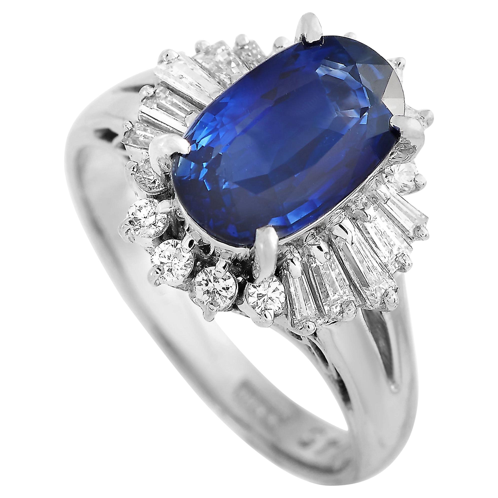 LB Exclusive Platinum 0.45 Carat Diamond and Sapphire Ring