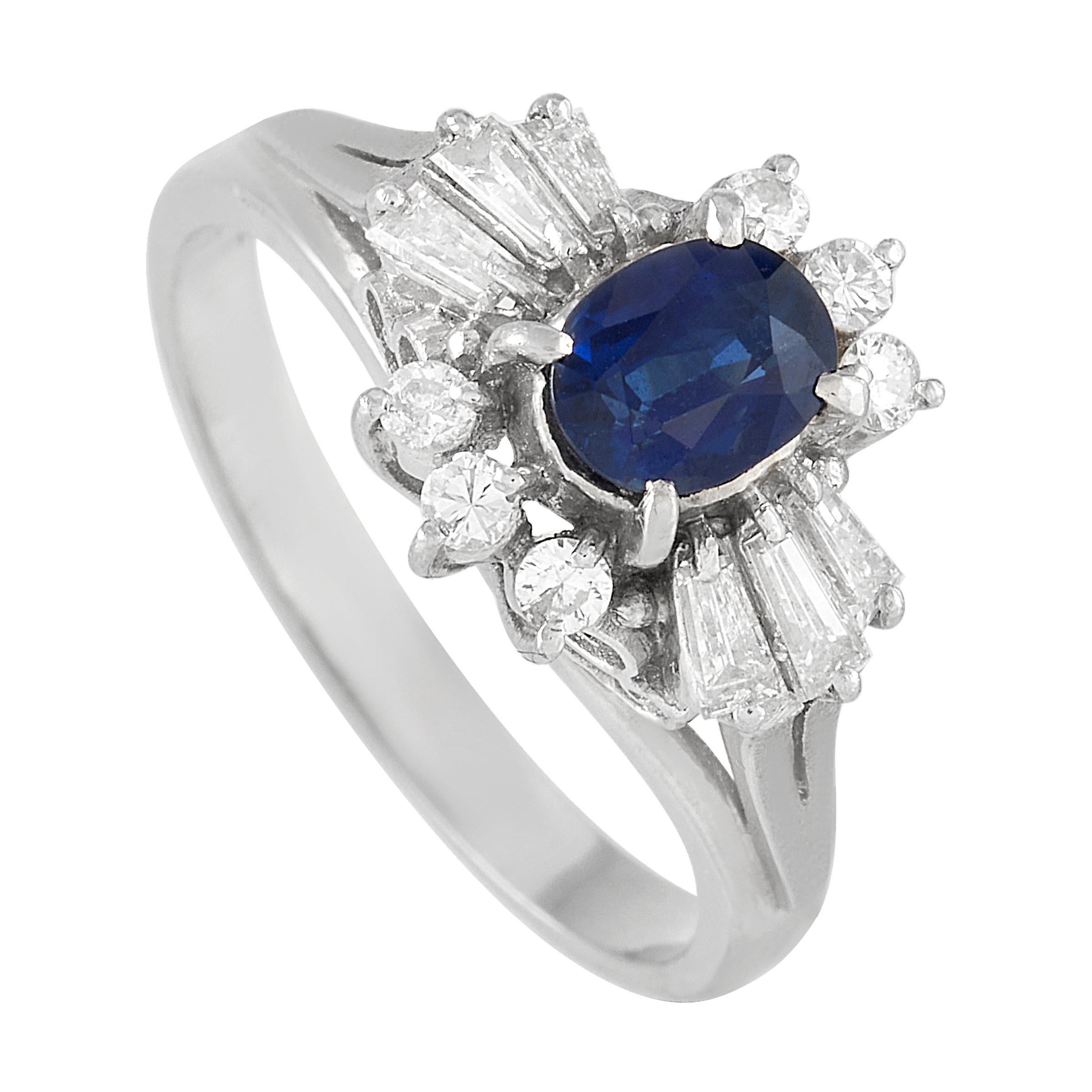 LB Exclusive Platinum 0.45 Ct Diamond and Blue Sapphire Ring