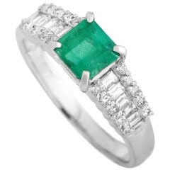 LB Exclusive Platinum 0.46 Carat Diamond and Emerald Ring