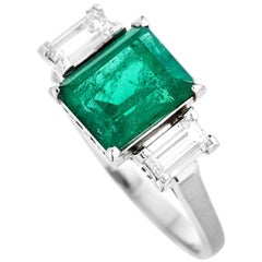 LB Exclusive Platinum 0.47 Carat Diamond and Emerald Ring