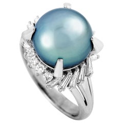 LB Exclusive Platinum 0.47 Carat Diamond and Pearl Ring