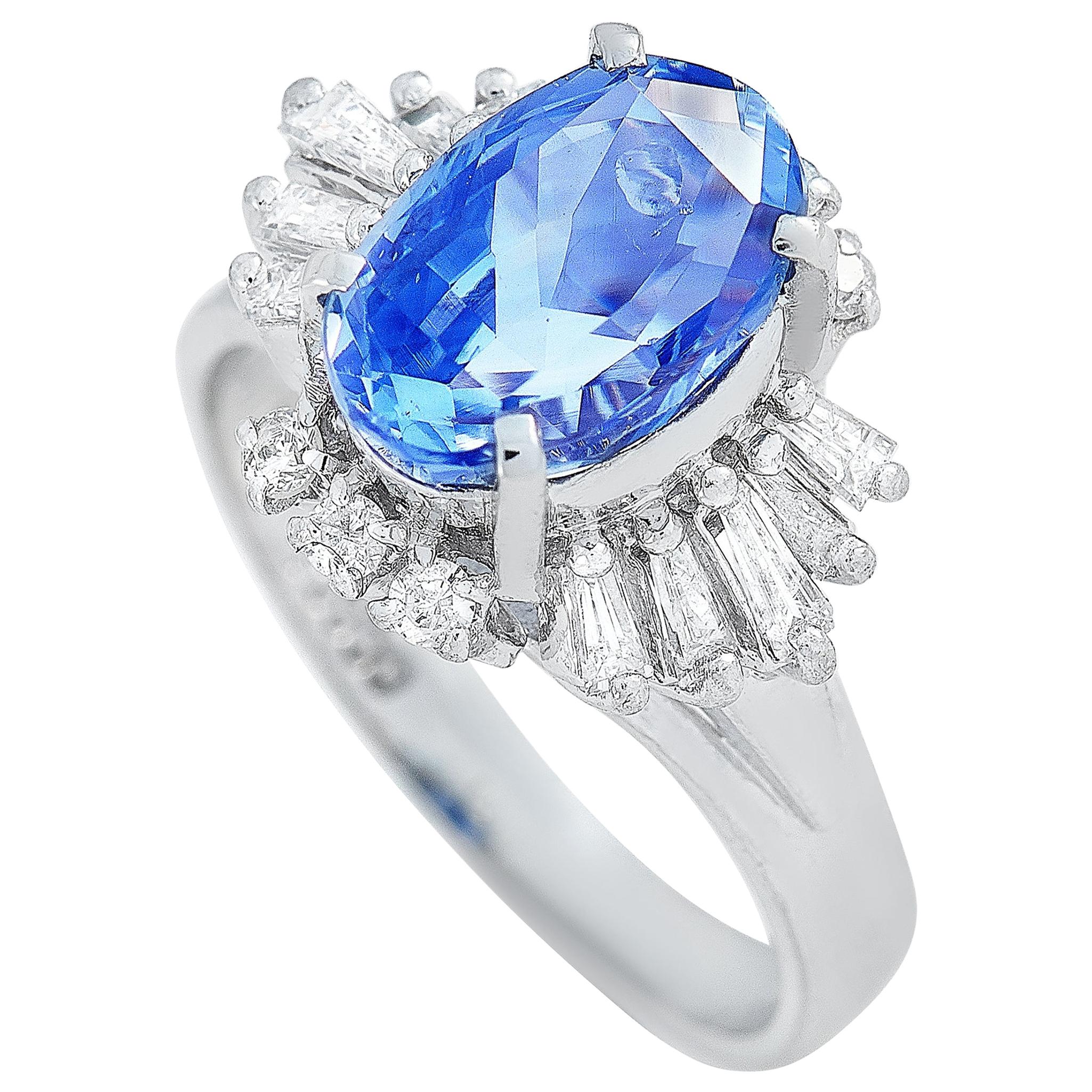 LB Exclusive Platinum 0.47 Carat Diamond and Sapphire Ring