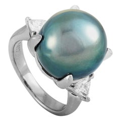 LB Exclusive Platinum 0.47 Carat Diamond and Tahitian Pearl Ring