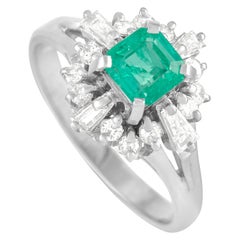 LB Exclusive Platinum 0.47 Ct Diamond and Emerald Ring
