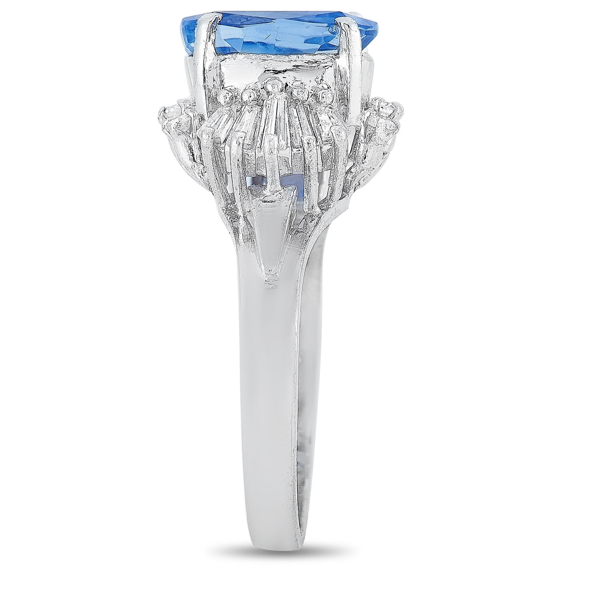 Baguette Cut LB Exclusive Platinum 0.47 Carat Diamond and Sapphire Ring