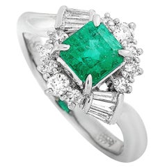 LB Exclusive Platinum 0.47 Carat Round and Tapered Baguette Diamonds and Emerald