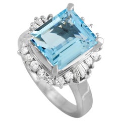 LB Exclusive Platinum 0.48 Ct Diamond and Aquamarine Ring